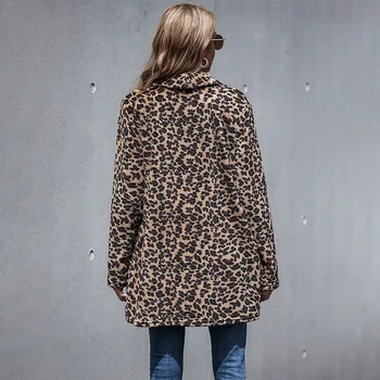 2020 m. Rudens Ir Žiemos Nauji moteriški Paltai Temperamentas Leopard Vilnos High Street Vidutinio ilgio Kailis Atsitiktinis Lt*