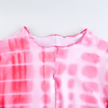 2020 M. Rudenį Korėjos Mados Kaklaraištis Dažų Print Long Sleeve Tee Marškinėliai Moterims, O-Kaklo Fitneso Apkarpytos Marškinėliai Akių Pasėlių Viršuje Streetwear