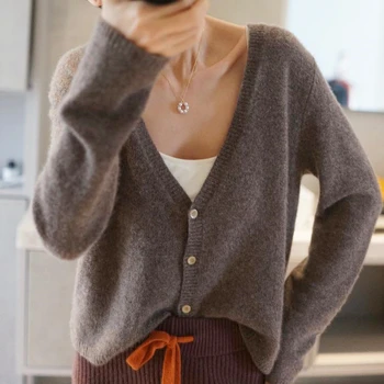 2020 m. rudenį naujų trumpas trikotažo moterų plonas korėjos versija V-tie sagtis duobę juostelės grynos vilnos megztinis kailis