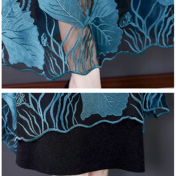 2020 m. Žiemos Moterys Derliaus Bodycon Mezgimo Megztinis Sukneles Rudenį Akių Siuvinėjimo Mėlyna Gėlių Elegantiškas 3XL Plius Dydis Vilnos Megztinis