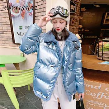 2020 m. Žiemos Moterys Kamšalu Striukė Mados Laukinių Dvigubo Breasted Ėriukų Plaukų Žemyn, Medvilnės, Paltai Ponios Streetwear Šiltas Paltas DH332