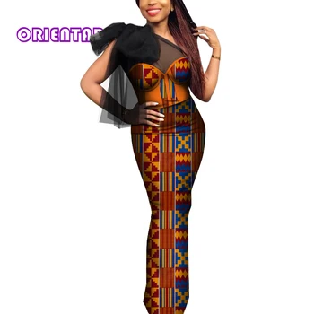 2020 Mados Afrikos Moterų Suknelė Afrikos Spausdinti Suknelė Skraiste Africaine Juoda Nėrinių Vieną Petį Ankara Afrikos vakarinę Suknelę WY6934