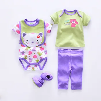 2020 metų Vasaros kūdikių Drabužių Rinkiniai medvilnės baby girl drabužiai Naujagimis berniukas 5vnt kostiumas kūdikiams trumpomis rankovėmis romper+kelnės+kojinės+Seilinukas+t-shirt