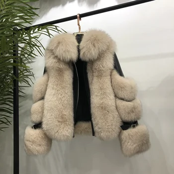 2020 metų žiemos mados Nekilnojamojo Lapės Kailinių Avių Oda, Kailis Žiemą Originali lapės kailio ilgi paltai