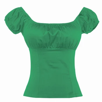 2020 Moterų Derliaus 50s 60s Pinup Rankovių Viršūnes V Kaklo Žalia Raudona trumpomis Rankovėmis Vasarą Clothings Slim Gėlių Spausdinti Bustier Marškinėliai