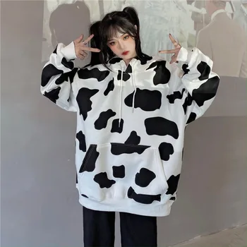 2020 Nauja Internetinė Garsenybių Marškinėlius Prarasti Harajuku Stilius Karvė Vietoje Hoodies Moterų Rudenį Streetwear Kawaii Svetimas Dalykų Kailis