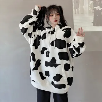 2020 Nauja Internetinė Garsenybių Marškinėlius Prarasti Harajuku Stilius Karvė Vietoje Hoodies Moterų Rudenį Streetwear Kawaii Svetimas Dalykų Kailis