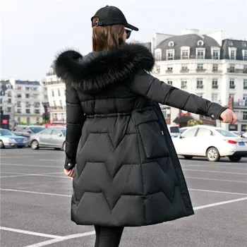 2020 Naujas Moterų Žiemos Striukė Kailio Apykakle Gobtuvu Ilgas Kailis Medvilnė Paminkštinimas Striukės Moterų Kailis Šiltas Outwear Manteau Femme Hiver P826