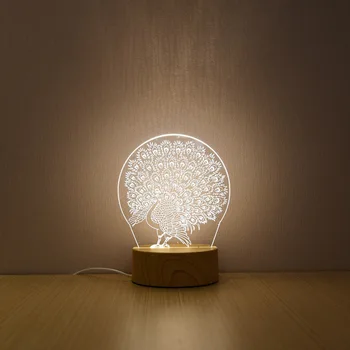 2020 Naujausias 3D LED Lempos Kūrybos Medienos tekstūros Nakties Žiburiai Naujovė Iliuzija Nakties Žibintas 3D Iliuzija Stalo Lempa Namų dekoro