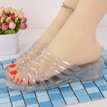 2020new kristalų plastikinės šlepetės želė tuščiaviduriai vonios kambarys slippersthick apačioje neslidus dezodorantas lengva plauti namų derliaus sandalai
