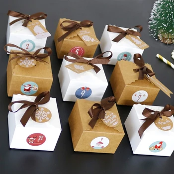 24 Rinkinių Kalėdų 1-24 Advento Kalendorius Kraft Popieriaus, Saldainių Dėžutė su Žymių Lipdukai