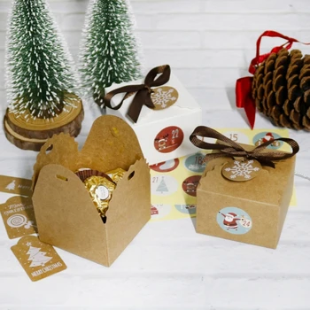 24 Rinkinių Kalėdų 1-24 Advento Kalendorius Kraft Popieriaus, Saldainių Dėžutė su Žymių Lipdukai
