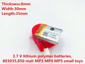 2vnt, 3,7 V ličio polimerų baterijų, 803035, 850 mah, MP3 MP4 MP5 baterijos