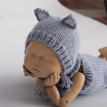 2VNT/Komplektas Derliaus Kūdikio fotosesiją Romper Baby Mezgimo Animacinių filmų Gyvūnų Skrybėlę Nėrimo Naujagimis Berniukas Fotografijos Rekvizitai