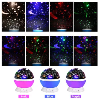 3 spalvų LED Sukasi Naktį Šviesos Projektorius Žvaigždėtas Dangus Star Master Vaikams, Vaikų Miego Romantiška USB Projektoriaus Lempa Vaikui, Dovanos