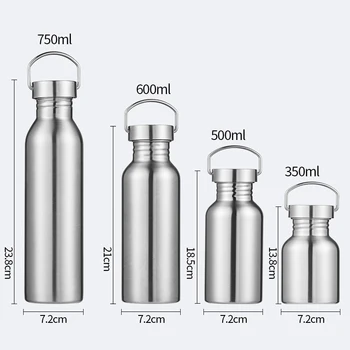 350ML-750ML Nerūdijančio Plieno Vandens Butelis BPA Free Sandarus Vieną Sienelėmis Sporto Kolbos Kelionės Dviračiu, Pėsčiųjų, Kempingas Buteliai