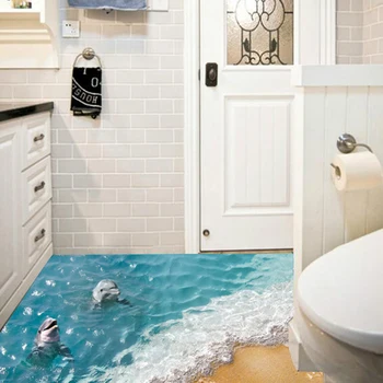 3D Delfinų Grindų Lipdukai Vandeniui Vonios kambarys Žvaigždė sienos, grindų lipdukai, lipdukas plytelės Vaikai Kambario dekoro 60cmx90cm