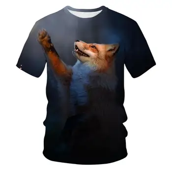 3D fox print T-shirt vyrams ir moterims Harajuku drabužių hip-hop ' o mados tee viršuje mielas gyvūnų grafika berniukų ir mergaičių 110/6XL
