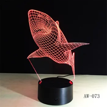 3D LED Naktinis Apšvietimas Ryklys su 7 Spalvų Šviesos Namų Puošybai Lempos Nuostabi Vizualizacijos Optinė Iliuzija Šviesos 73