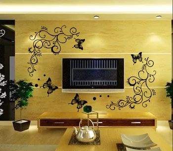 3D mažiausia kaina, calssic juodas drugelis gėlių Siena lipdukas namų dekoro plakatas floros rūšių drugelių TV wall gražus apdaila