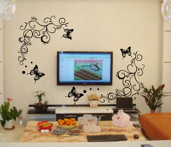 3D mažiausia kaina, calssic juodas drugelis gėlių Siena lipdukas namų dekoro plakatas floros rūšių drugelių TV wall gražus apdaila