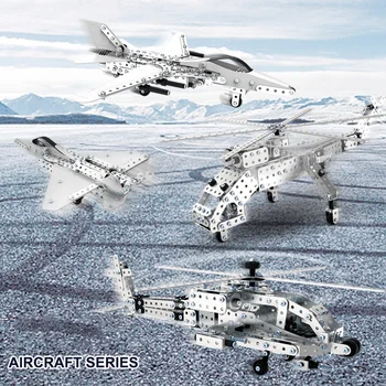 3D Metalo Lėktuvo Asamblėjos Berniukas Nuimamas Žaislų Kūrimo Bloką Sraigtasparnis Naikintuvas Bombonešis Nerūdijančio Plieno Modelis