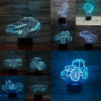 3D USB Automobilių Motocycle Lempos Smėlio Traktoriaus Karšto Oro Ballon Naktį lankstaus Nuotolinio Lampa Miegamasis Stalo Šalia Decora Akrilo Plokštės