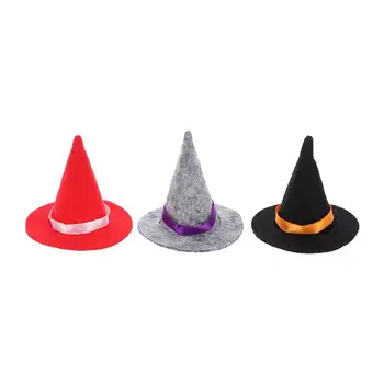 3pcs Mini Jaučiamas Ragana Skrybėlės, Rankų darbo Vyno Butelio Dekoras Halloween Party Džiaugtis 