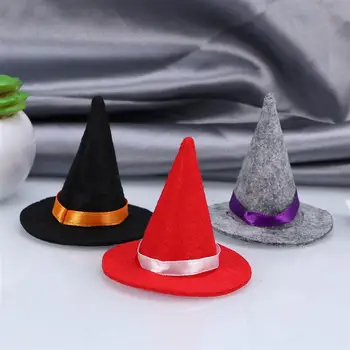3pcs Mini Jaučiamas Ragana Skrybėlės, Rankų darbo Vyno Butelio Dekoras Halloween Party Džiaugtis 