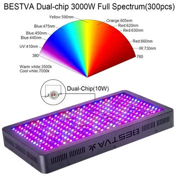3pcs VA 3000W viso Spektro LED Grow light UV SPINDULIŲ Dual-Chip augti led Kambarinių Augalų Daržovių ir Gėlių šiltnamio efektą sukeliančių