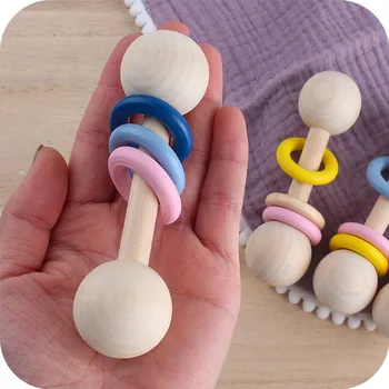 4 Stilius BPA Free Baby Medinis Barškutis Puikiai Suvokti Brendimo Žaislų Saugos Natūralaus Medžio Žiedas Kramtomoji Naujagimių Barška Montessori Žaislas