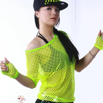 #4201 2020 Metų Vasaros Neon T Shirts Hip-Hop Moterų Tinklinio Viršuje Outwear Etape Dancewear Moterų Neon Drabužius Seksualus Mados Punk Harajuku