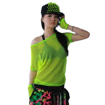 #4201 2020 Metų Vasaros Neon T Shirts Hip-Hop Moterų Tinklinio Viršuje Outwear Etape Dancewear Moterų Neon Drabužius Seksualus Mados Punk Harajuku