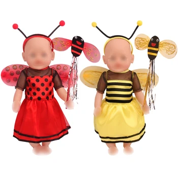 43 cm, kūdikių lėlės, Drabužiai naujagimiams Helovinas raudona bičių set + stebuklinga lazdelė + sparnai žaislai tinkami Amerikos lėlės 18 colių Mergaičių lėlės f812