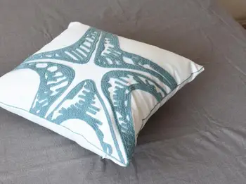 45x45cm Viduržemio jūros siuvinėta pagalvėlė padengti žvaigždė/sea horse medvilnės drobės pagalvę padengti mesti užvalkalas namų dekoro