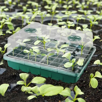 48 Hole Plastikiniai Darželio Puodai Sodinimo Sėklos Plokštelės Rinkinys Augalų Daiginimo Dėžutės Su Kupolu Ir Bazės Sode Auga Lauke, Sodo Priežiūros Reikmenys
