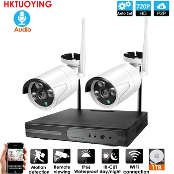 4CH VAIZDO stebėjimo Sistema Belaidžio ryšio 720P NVR 2VNT 1.0 MP IR Lauko, patalpų P2P Wifi TL CCTV Saugumo kamerų Sistemos Priežiūros Rinkinys