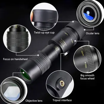 4K 10-300X40mm Super Artinimo Zoom Monokuliariniai Teleskopas Nešiojamų Didelis Zoom Professional Stovyklavimo Medžioklės Naktinio Matymo