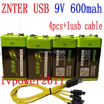 4X ZNTER S19 9V 600mAh ne 9v 400mah USB li-ion 9V Lipo Baterija RC Baterija mikrofonas