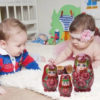 5 Sluoksnis Naujovė Rusijos Lizdus Lėlės, Medinis Matryoshka Nustatyti, Rankomis Dažyti Mergina, Rankų Darbo Žaislai Cute Girl Rusijos Lizdus Lėlės Dovanos
