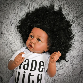 55cm Reborn Baby Lėlės Su Garbanotas plaukų Realus gyvas Bamblys Kūdikių LĖLĖS visą Silikono lėlės kūno Kreivas burną