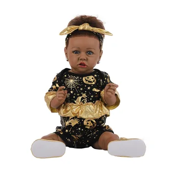 58CM Realus Naujagimis Baby Doll, Juoda Oda, Mėlynos Akys Tikroviška Reborn Baby Doll Su širdies Plakimas Visą Silikono Lėlės Žaislas Kalėdų Dovana