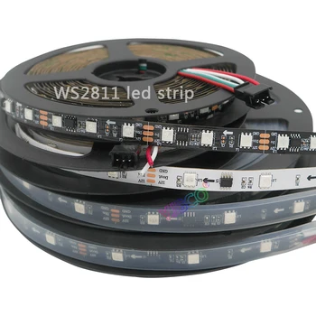 5m 30/48/60leds/m Full WS2811 LED Juostelės DC12V Juoda / Balta PCB RGB Smart Pikselių valdymo Led Juostos