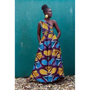 6Color Moterys Afrikos Drabužius Spausdinti Kelnes Nustatyti Jumpsuits Seksuali Suknelė Naujienos Pločio Kojų Kelnės Rompers Atgal Festivalis Danshiki Vestidos