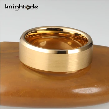 6mm 8mm Gold Volframo Karbido Vestuviniai Žiedai Vyrams, Moterims, Sužadėtuvių Žiedai Šepečiu Apdaila Beveled Kraštai Comfort Fit