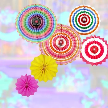 6pcs Sumaišyti Dydis Vyniojamojo Popieriaus Gerbėjai Pinwheels Kabo Gėlių Popieriaus Amatų Baby Shower Vestuves Fone Pinwheels Decoration75