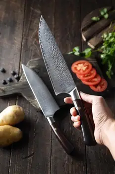 7 colių Damasko plieno profesionalaus šefo peilis Japonija VG10 core ašmenų skustuvas aštrus virtuvinis peilis ebony rankena mėsos cleaver