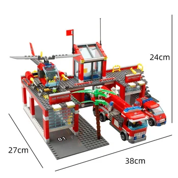 744pcs Miesto Priešgaisrinės Stoties Modelio Kūrimo Bloką Suderinama Gaisrininkų Sunkvežimis Dėlionė Nušvitimą Vaikų Kūrimo Bloką Žaislas