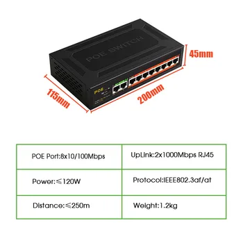 8 Port PoE switch 48V aktyvus jungiklis IEEE 802.3 af/per ethernet jungiklis 2 Gigabit uplnk IP/PoE fotoaparatas/Wireless AP 250meter