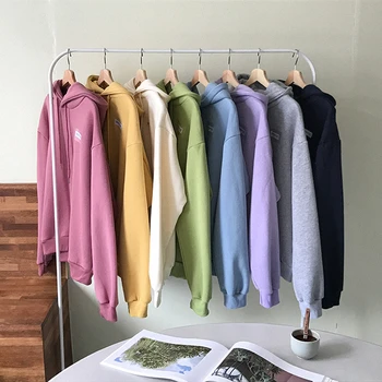 8 spalvų 2019 m. rudens ir žiemos korėjos stiliaus candy spalva plius aksomo thicking hoodies moterų laisvi megztiniai (F3825)